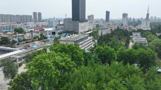 航拍肥城市民广场雕塑肥城市政府