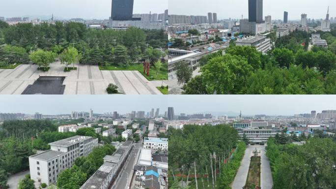 航拍肥城市民广场雕塑肥城市政府