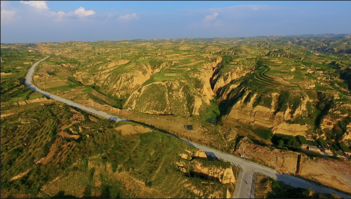 航拍陕北黄土高原 地貌环境