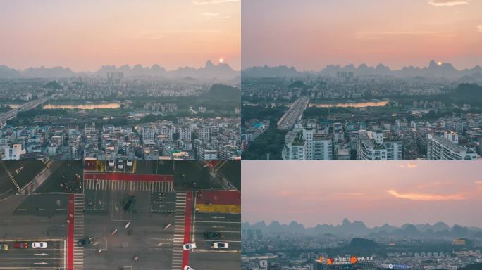 桂林市区山水风光日落风景延时大气龙门七星