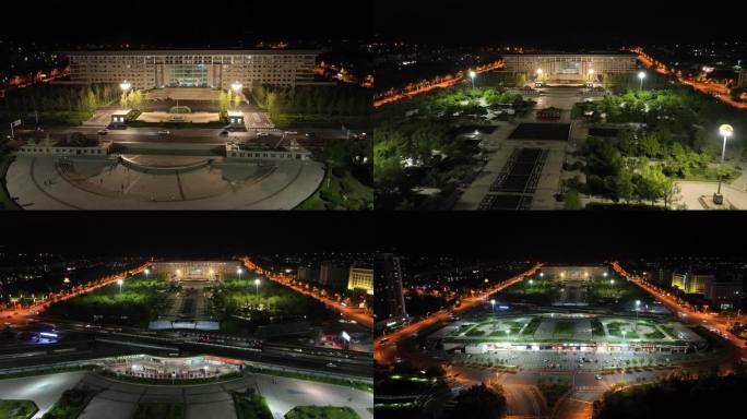 航拍泰安市政府泰山广场夜景
