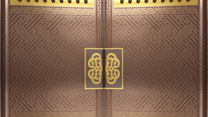 恢弘中式金色大门打开三维动画