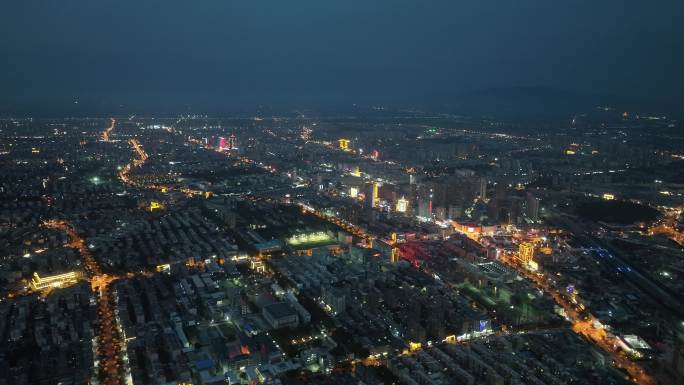 航拍泰安城市夜景