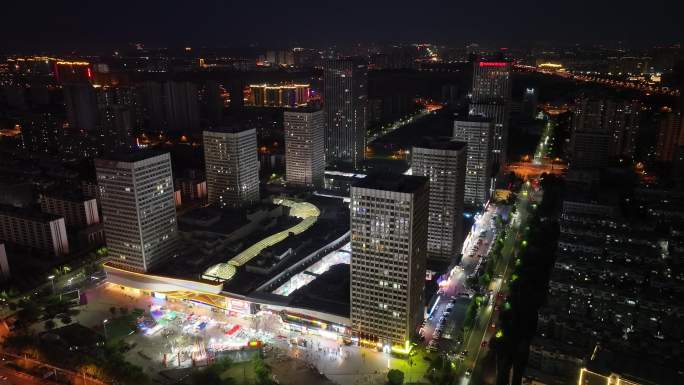 航拍泰安万达城市夜景