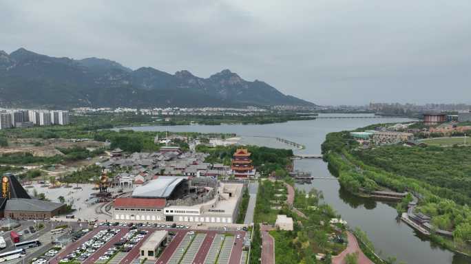 航拍泰安天平湖旅游区