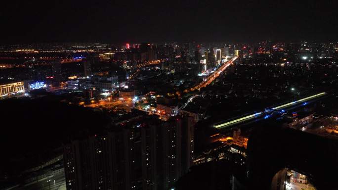 航拍泰安城市夜景