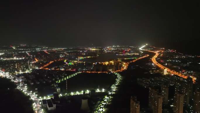 航拍泰安城市夜景