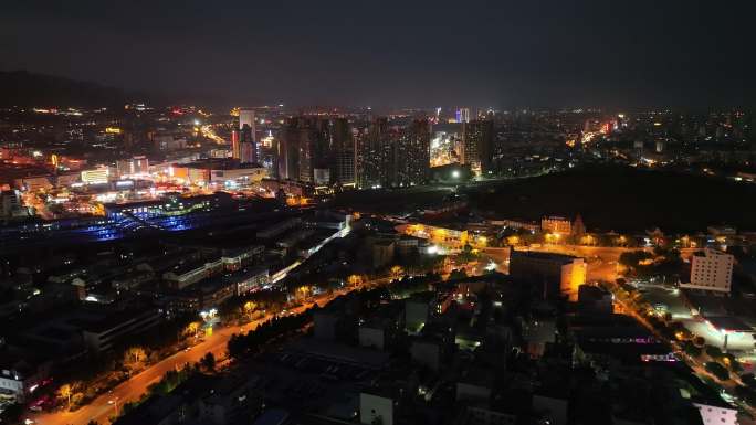 航拍泰安城市夜景