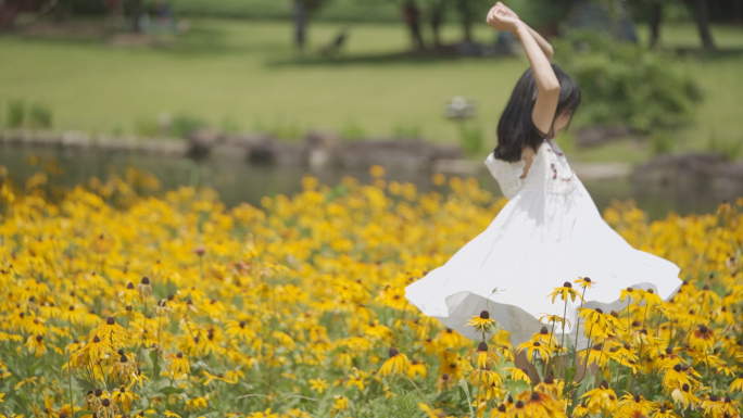 夏日花海向日葵花海少女舞动