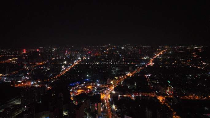 航拍泰安城市夜景