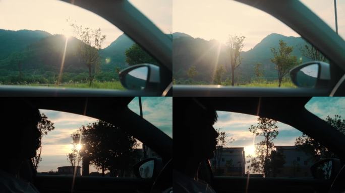 车窗外的晚霞夕阳