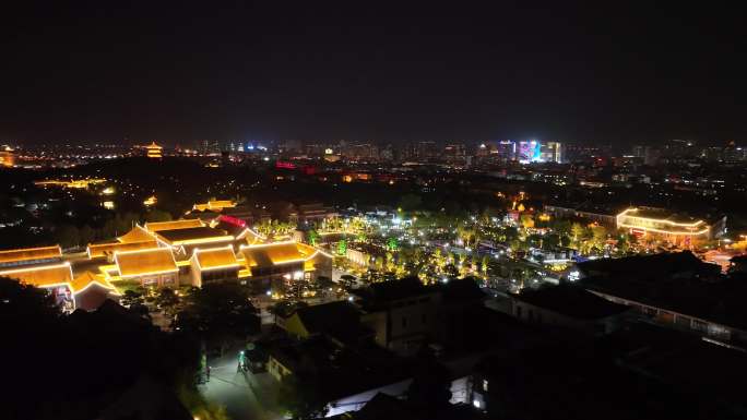 航拍泰山红门景区夜景