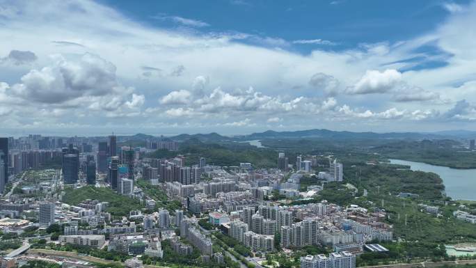 深圳南山区西丽大景蓝天白云航拍