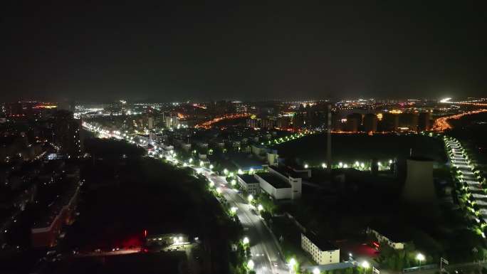 航拍泰安城市夜景天平湖夜景