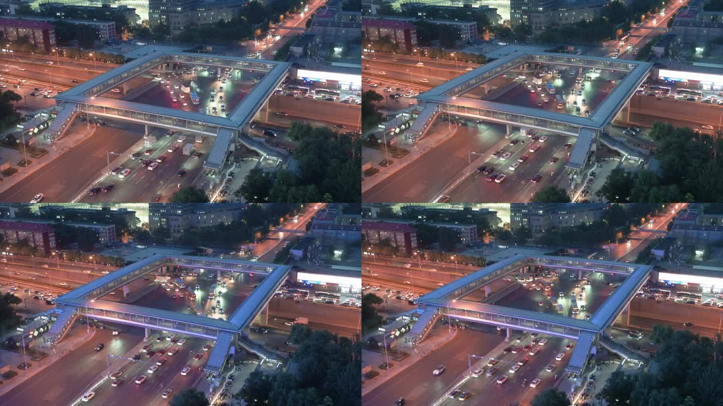 傍晚时分的北京中关村桥车流夜景