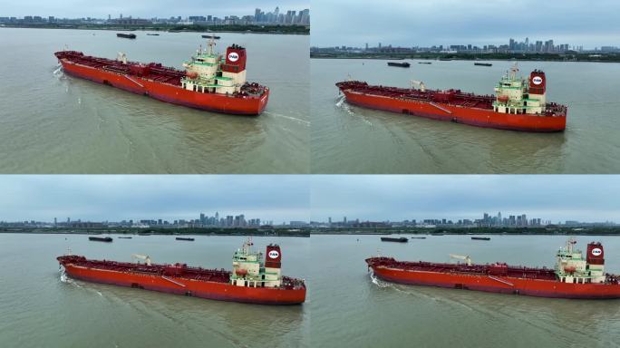 4K航拍长江航道里的轮船风景