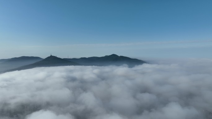 航拍襄阳平流雾云海云雾城市风光自然风景