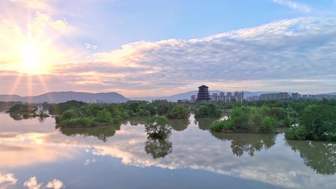 4K天汉湿地公园夕阳逆光