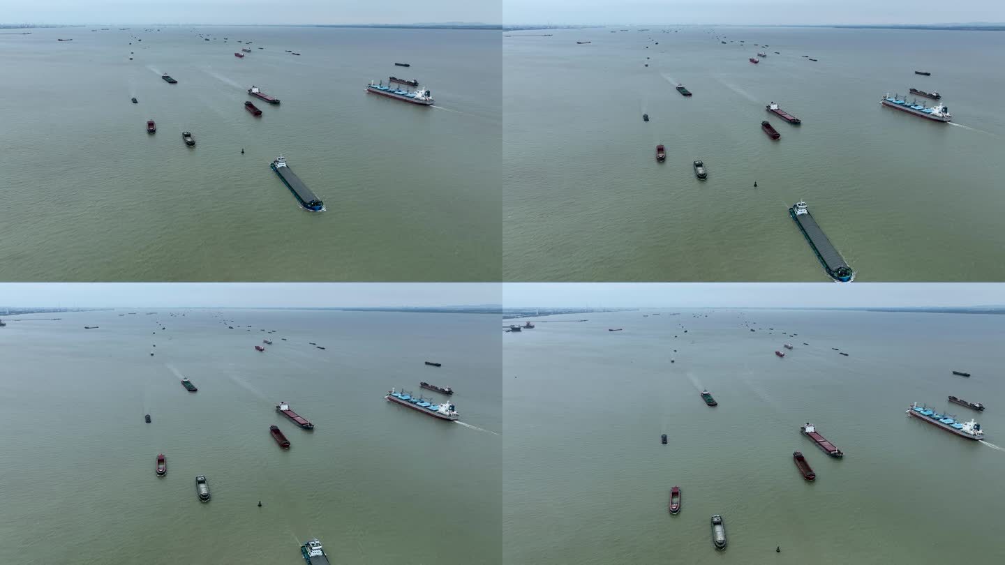 4K航拍长江航道轮船风景