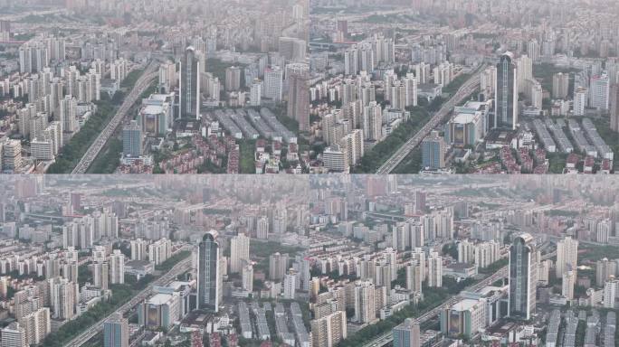 4K原素材-航拍上海内环线、曲阳路商圈