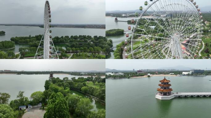 航拍泰安天颐湖旅游度假区摩天轮