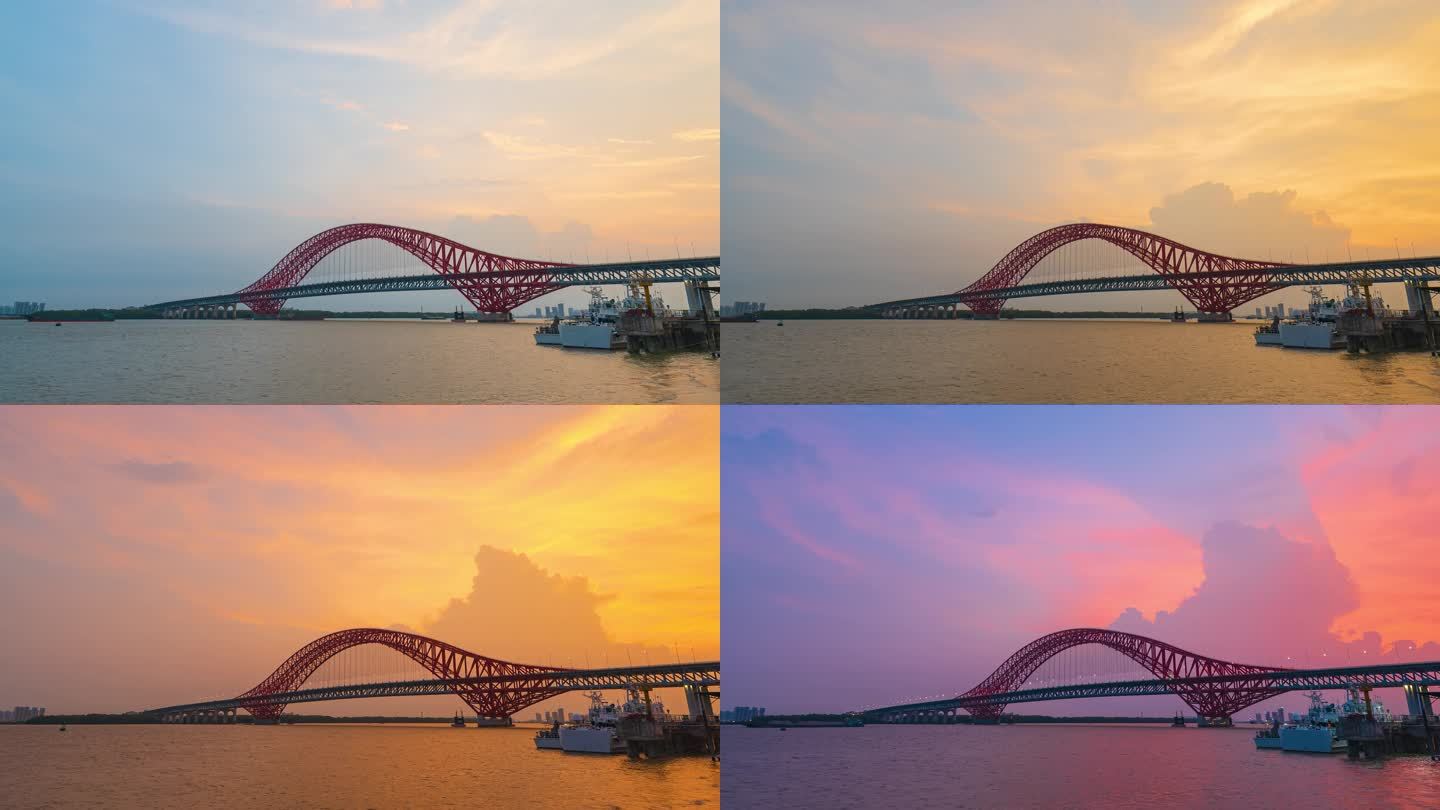 广州明珠湾大桥晚霞延时4K视频
