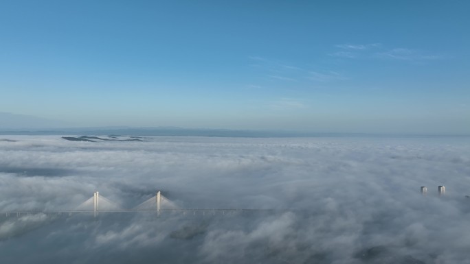 航拍襄阳平流雾云海云雾城市风光自然风景