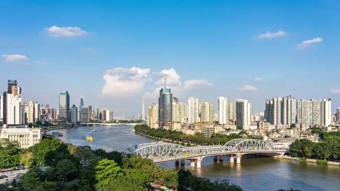 广州海珠桥和珠江两岸城市天际线延时摄影