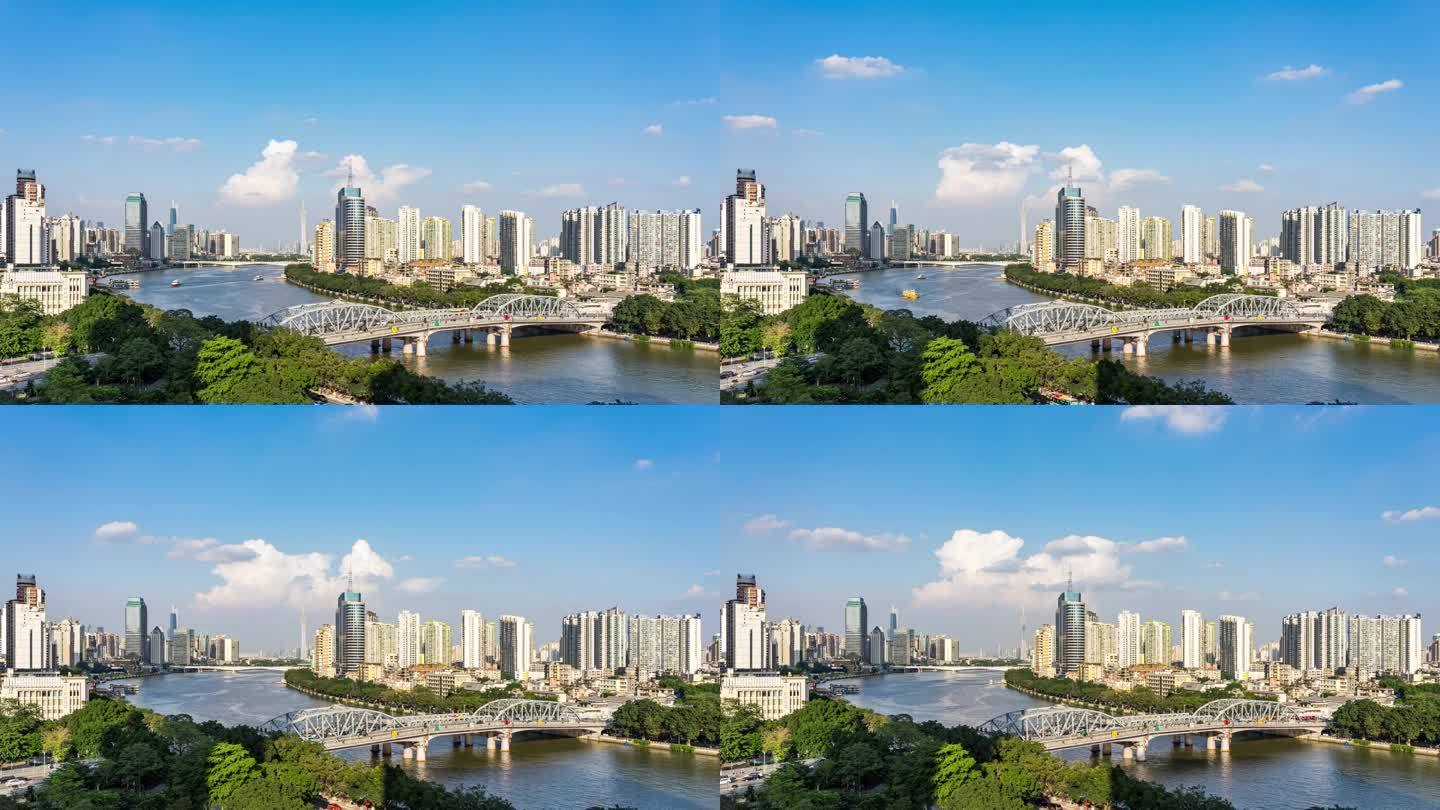 广州海珠桥和珠江两岸城市天际线延时摄影