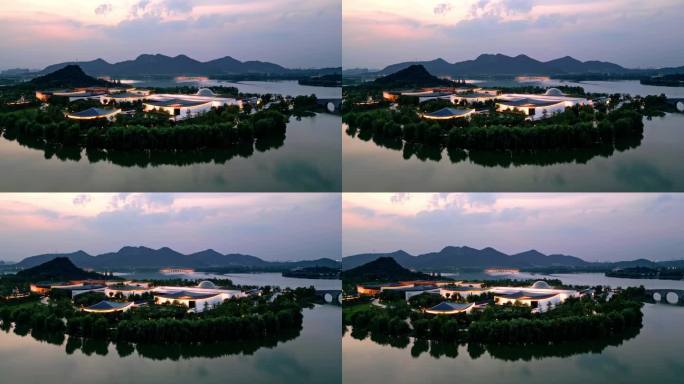 航拍环绕萧山湘湖世界旅游博物馆全景