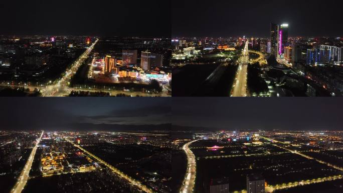 宁夏银川金凤区城区夜景航拍视频素材