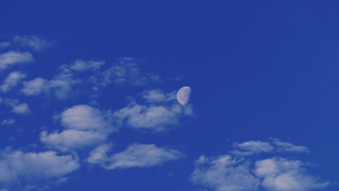 蓝天中的云朵经过月亮