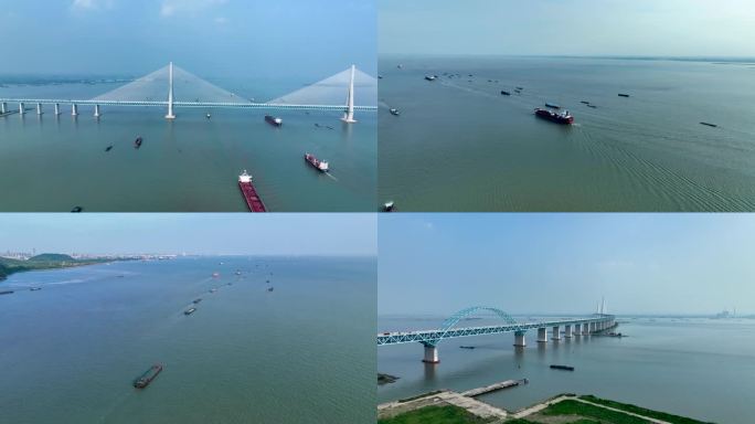 4K航拍长江沪苏通大桥航运风景