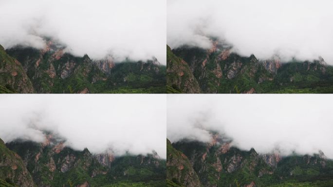 扎尕那云雾山峰下的村庄