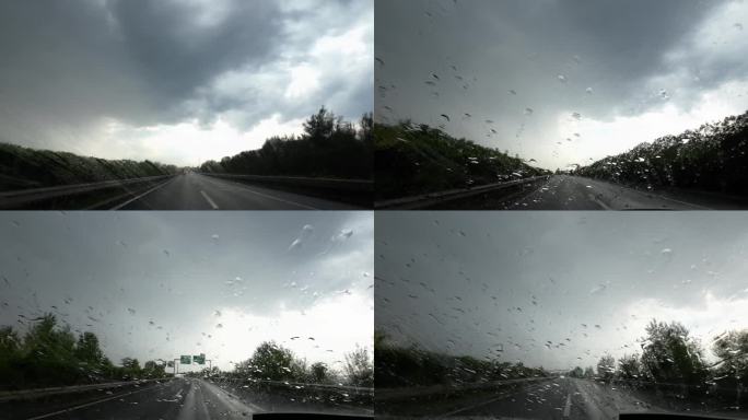雨天高速行驶高速行车雨水落车窗4k