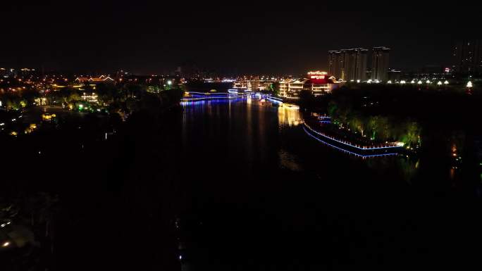 航拍泰安老街泮河公园爱琴海购物公园夜景