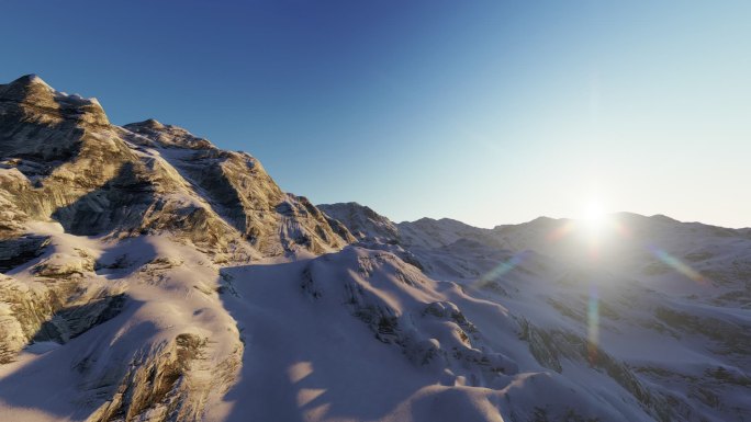 雪山顶黎明日出太阳升起