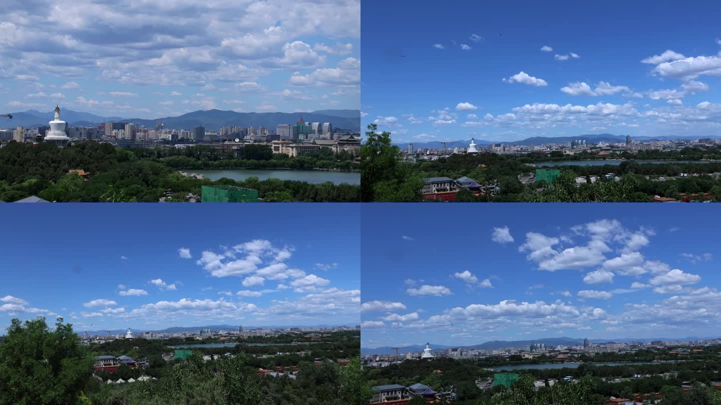 北海白塔北京西山全景合集延时摄影蓝天白云