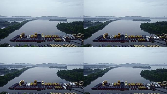 雨后西湖远山云雾虚幻缥缈4K航拍