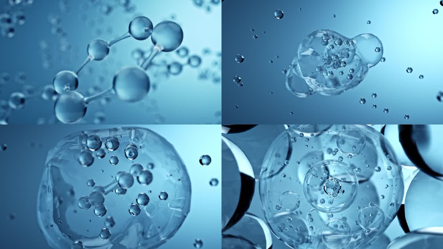 蓝色背景化妆品气泡分子广告素材