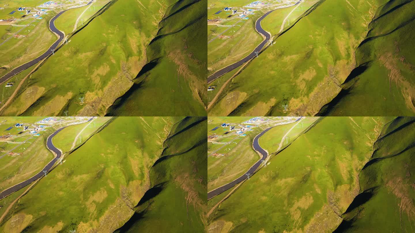 草原间公路 高山土坡 雨水冲沙形成峡谷