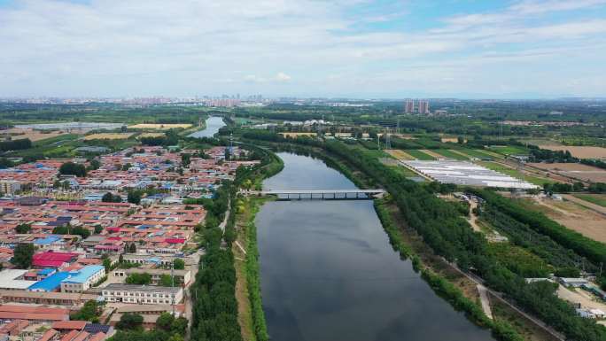航拍恢复生机的北京通州段凉水河