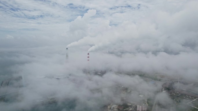 石狮鸿山福能热电厂平流雾航拍