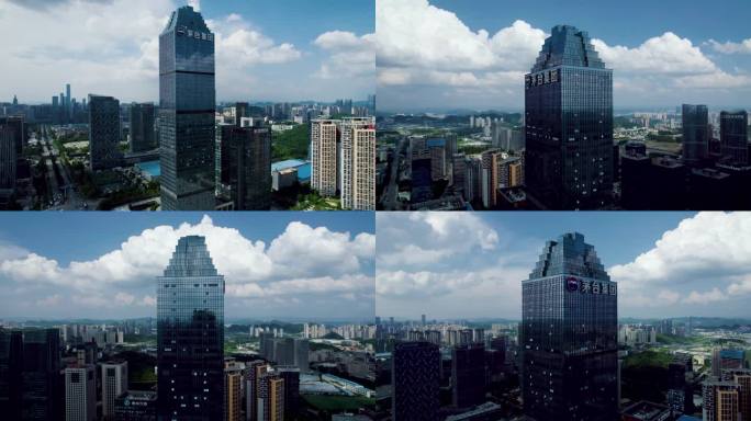 蓝天白云环绕贵州茅台大厦航拍素材（5k)