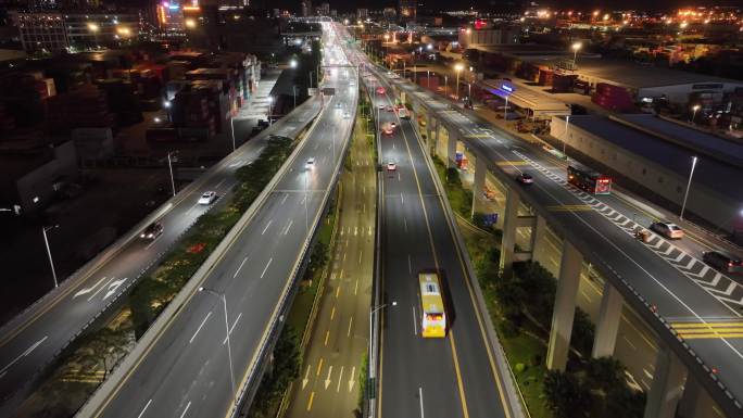 深圳盐田区惠深沿海高速夜景航拍