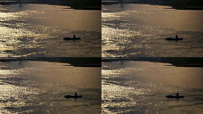 夕阳港湾黄昏浮标船实拍视频