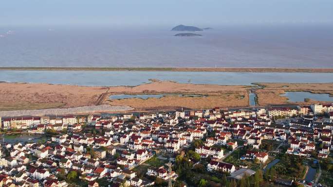 航拍上海金山嘴渔村景区