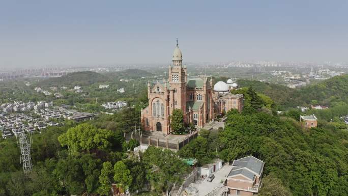 航拍上海佘山国家森林公园教堂建筑
