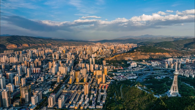 城市夕阳-西宁市城中区航拍延时