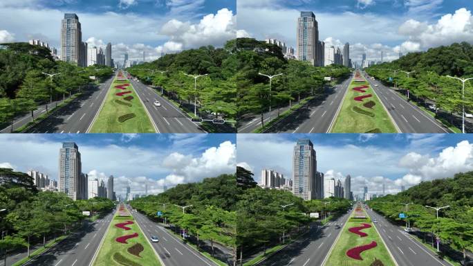 深圳深南大道蓝天白云航拍